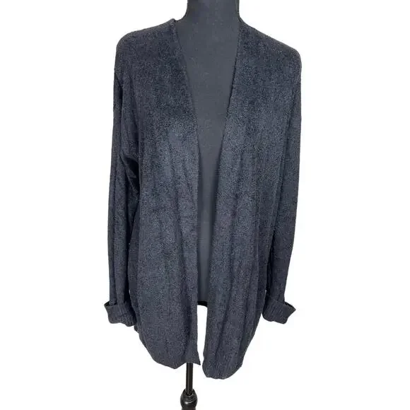 Barefoot Dreams CozyChic Lite Ribbed Cuff Coastline Cardigan BLACK NWT SIZE S - Picture 2 of 6